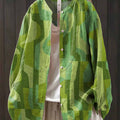 Women's Geometric Pattern Art Print Casual Cotton And Linen Shirt