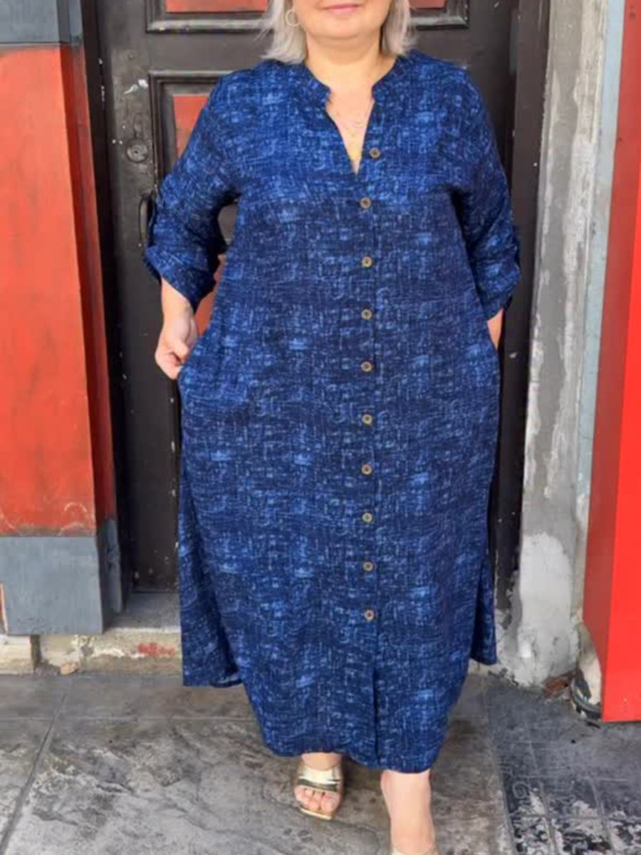 Women's Loose Button-down Shirt Cotton and Linen Dress