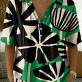 Retro Color-block Botanical Print Cotton-linen Short-sleeve Shirt