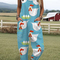 Women's  Funny Chicken Art Print Casual 100% Cotton Wide Leg Jumpsuit