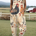 Women's  Vintage Chick Art Print Casual 100% Cotton Wide Leg Jumpsuit