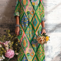 Robe vintage pour femme à imprimé floral géométrique en losanges.