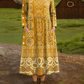 Women's Beautiful Vintage Ethnic Geometric Art Print Cotton Lapel Button-Down Shirt Dress