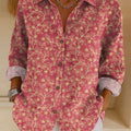 Women's Vintage Floral Pattern Art Print Casual Cotton Shirt
