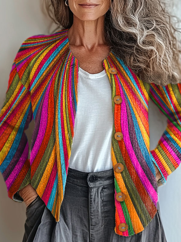 Vintage Abstract Geometric Art Print Buttoned Cardigan Sweater