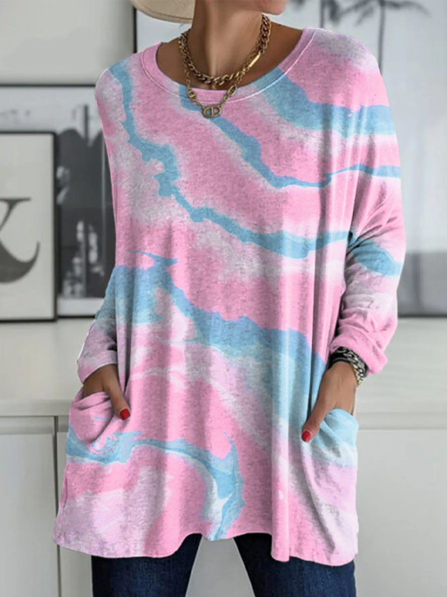 Women's Blend Gradient Print Casual V-neck Long Sleeve T-shirt