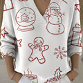 Women's Christmas Balls Gingerbread Man Snowman Snowflakes Pattern Art Print Buttoned Cardigan Sweater