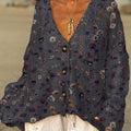 Women's Vintage Flower Art Print Casual Pullover Sweater