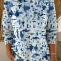 womens-blue-and-white-ink-style-pattern-casual-pullover-sweater