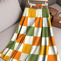 Women's Beautiful Multicolor Plaid Painting Art Print Cotton Skirt