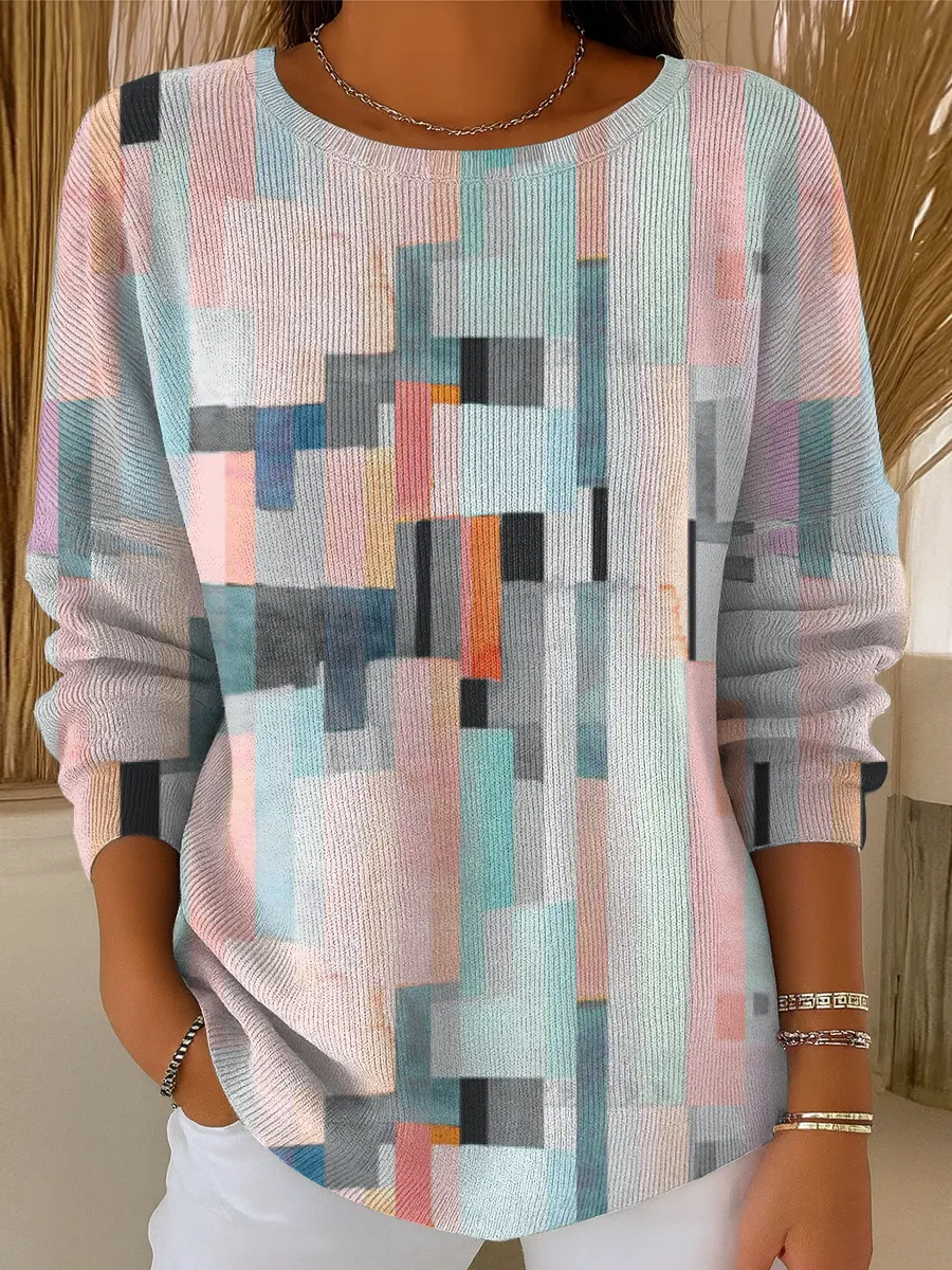 Women's Artistic Geometry Print Casual Pullover Sweater