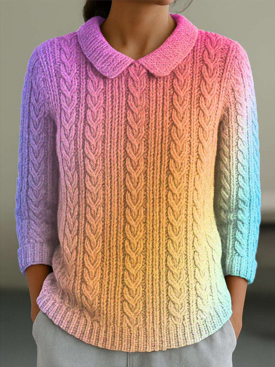 womens-abstract-gradient-colorful-painting-art-print-casual-peter-pan-collar-3-4-sleeve-sweater