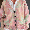 beautiful-pink-floral-painting-art-print-buttoned-v-neck-cardigan-sweater