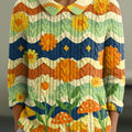 womens-beautiful-sunflower-floral-wave-pattern-painting-art-print-casual-peter-pan-collar-3-4-sleeve-sweater