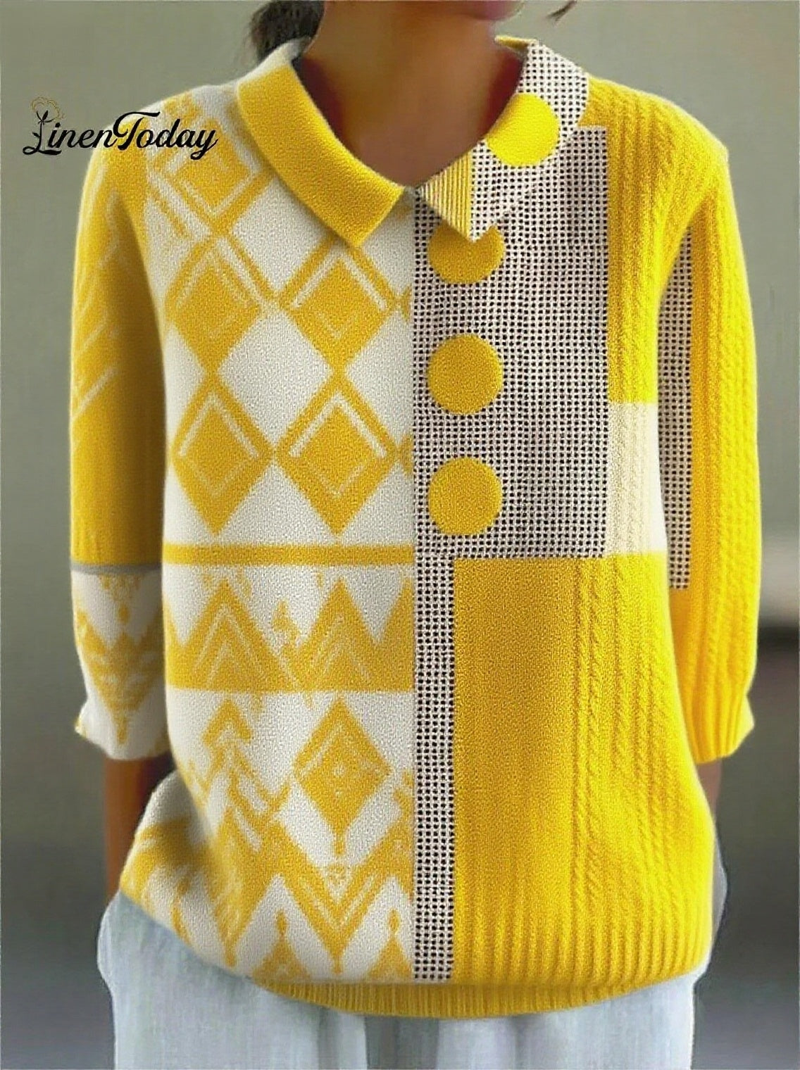 womens-vintage-abstract-geometric-art-print-casual-peter-pan-collar-3-4-sleeve-sweater-mrgy