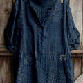 Japanese Traditional Sashiko Art Linen Blend Cozy Tunic