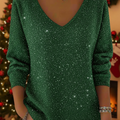 Women's V-neck Solid Color Loose Shiny Sweater