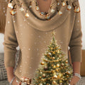 Women's Christmas Tree Pattern Art Print Cowl Neck Sweater