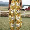 Women's  Funny Chick Art Print Casual 100% Cotton Wide Leg Jumpsuit