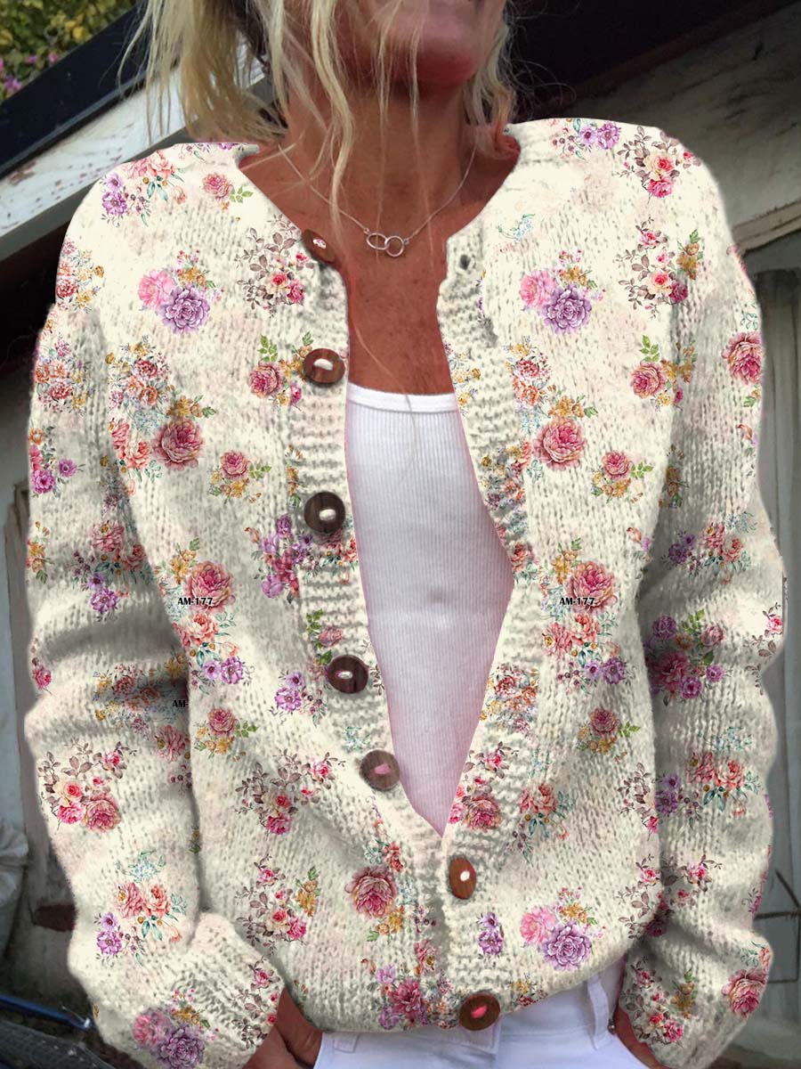 womens-vintage-art-flower-print-buttoned-cardigan-sweater