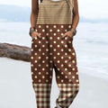 Women's Retro Polka Dot Stripe Art Print Casual 100% Cotton Wide Leg Jumpsuit