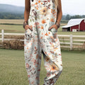 Combinaison pantalon large décontractée pour femme, imprimé floral vintage, 100 % coton. 