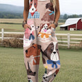 Women's Lovely Dogs Art Print Casual 100% Cotton Wide Leg Jumpsuit