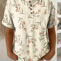 Women's Flower Pattern Printed Cotton Linen Top