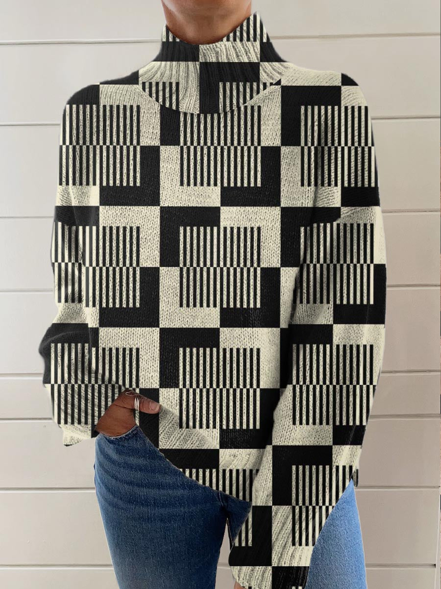 womens-abstract-art-lines-print-knit-turtleneck-pullover-sweater-1e2l