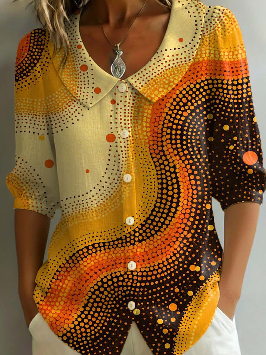 Women's Abstract Polka Dot Art Print Casual Stylish Cotton Linen Shirt