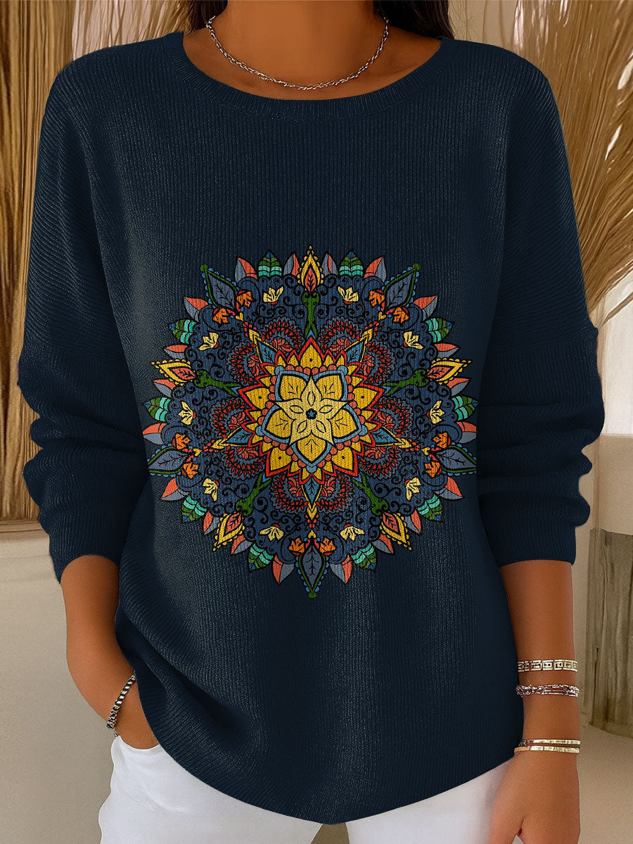 Women's Vintage Pattern Art Print Casual Pullover Sweater