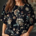 Damen-Vintage-Kunst-Ethno-Blumenmuster-Freizeit-Rundhals-Kurzarm-Strickpullover-3v6c 