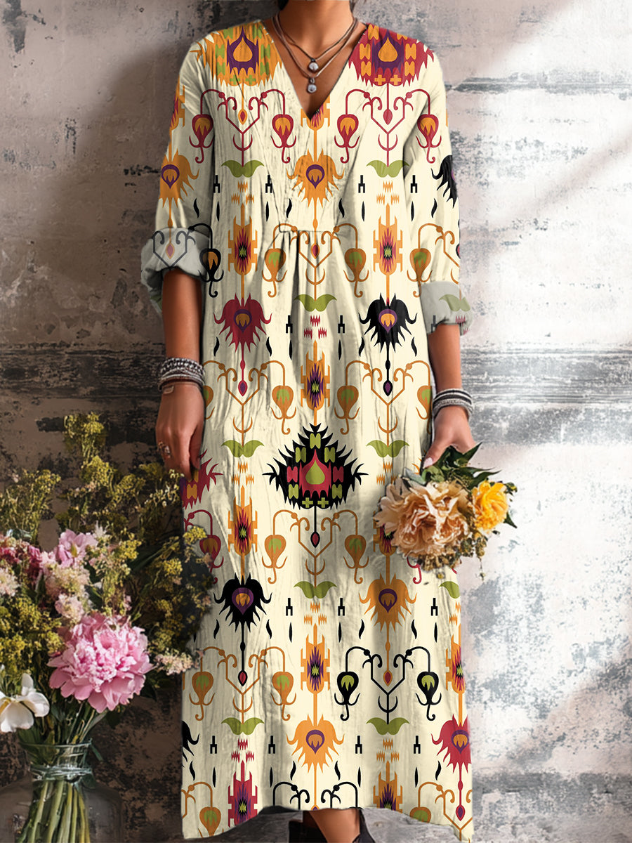 Women's Ethnic Floral Painting Art Print Dress