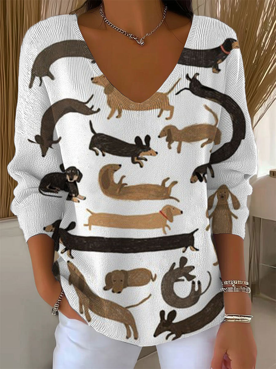 womens-funny-dachshund-art-print-casual-pullover-sweater-2rfg