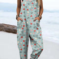 Combinaison pantalon large décontractée 100 % coton à imprimé floral vintage pour femme 