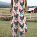 Women's  Funny Chick Art Print Casual 100% Cotton Wide Leg Jumpsuit