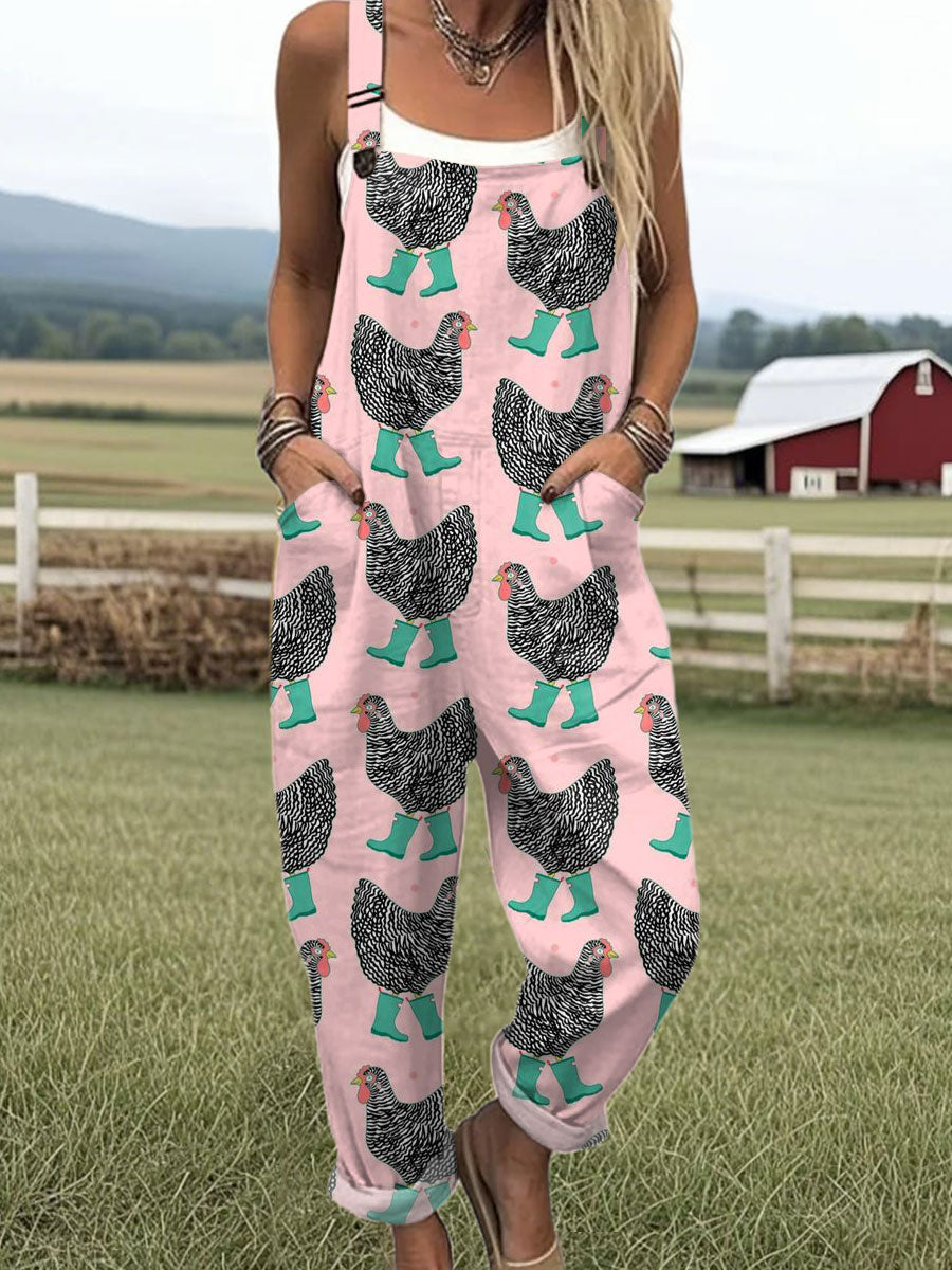 Women's  Funny Chick Art Print Casual 100% Cotton Wide Leg Jumpsuit