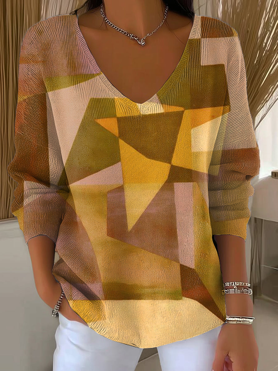 Women's Beautiful Abstract Colorful Geometric Painting Art Print Casual Pullover Sweater
