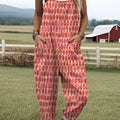 Women's  Vintage Abstract Geometric Art Print Casual 100% Cotton Wide Leg Jumpsuit