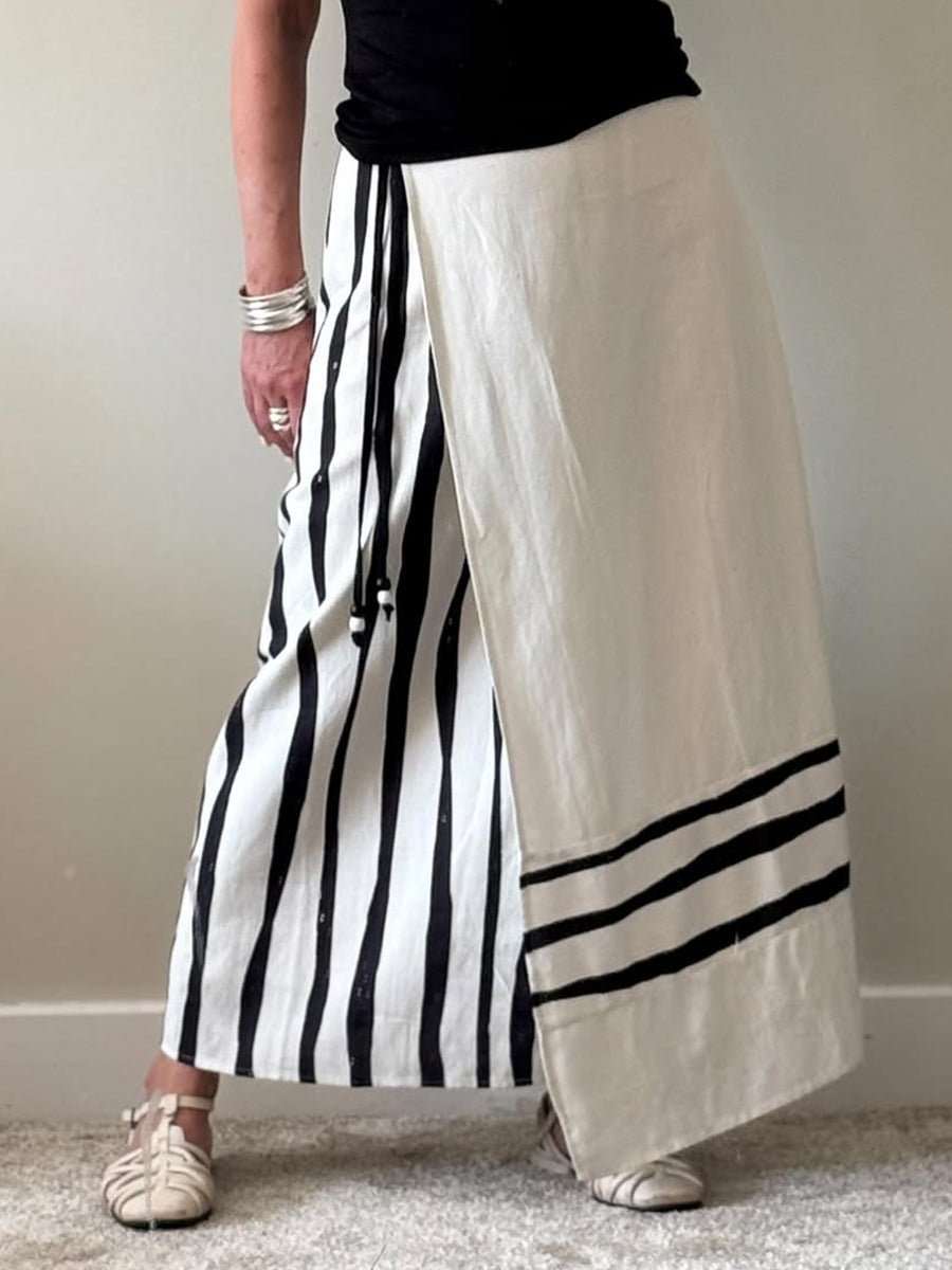 Women's Stripe Cotton and Linen Skirt