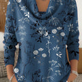 Women's Floral Art Print Cowl Neck Sweater