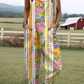 Women's Vintage Flowers Art Print Casual 100% Cotton Wide Leg Jumpsuit