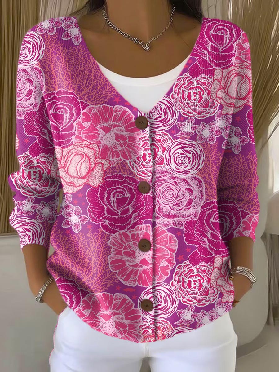 womens-vintage-floral-art-print-buttoned-v-neck-cardigan-sweater-sy6h