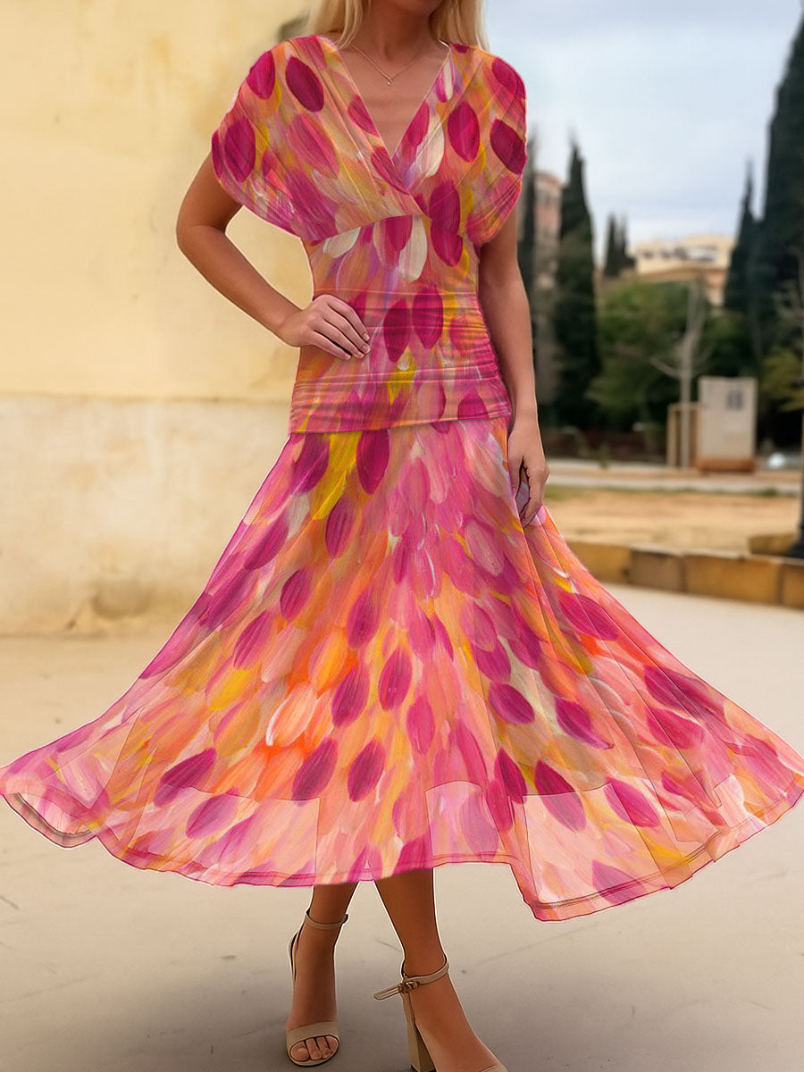 Women's Vintage Gradient Art Print  Flowy Casual Dress