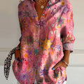 Women's Vintage Splatter Star Art Print Casual Cotton Shirt
