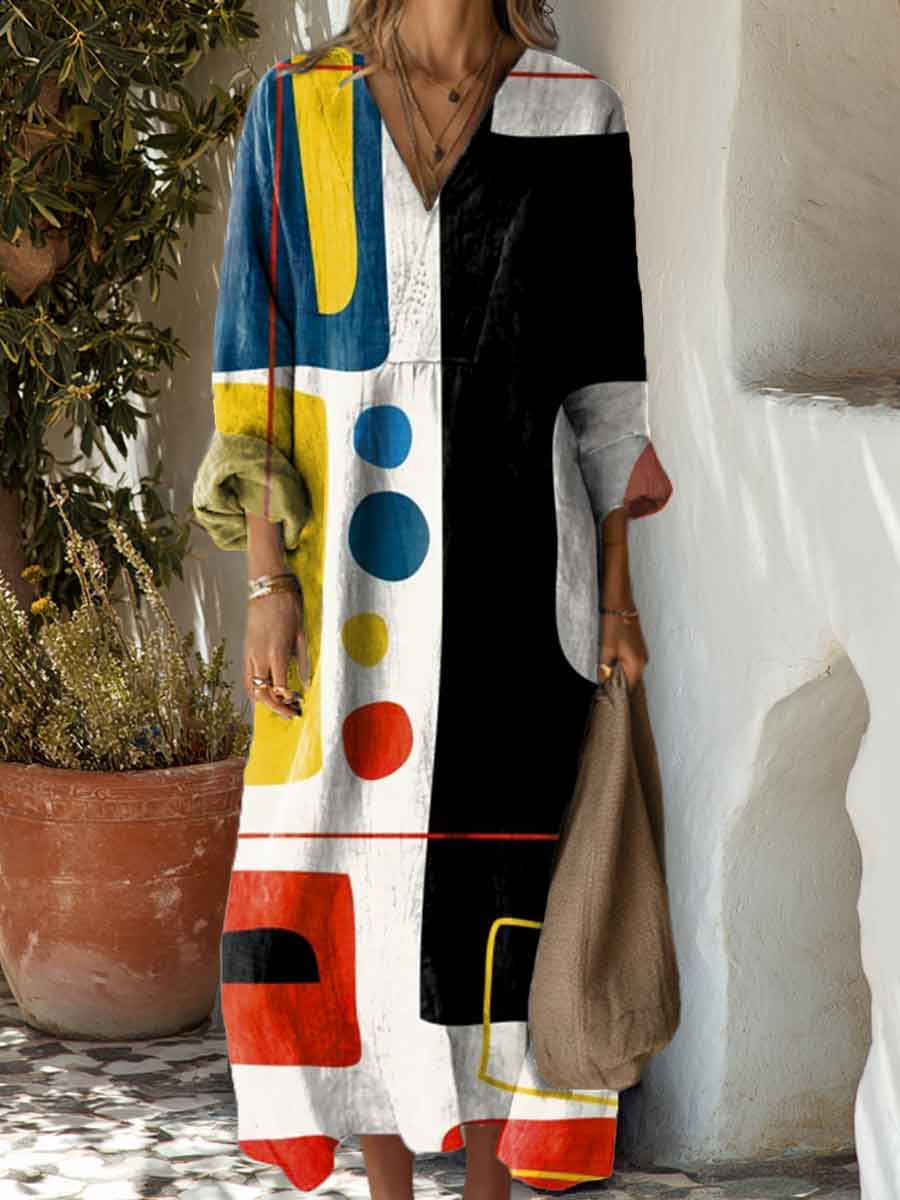 Women's Abstract Geometric Pattern Art Print Dress