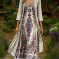 Women's Floral Print Cardigan Dress Two-piece Set