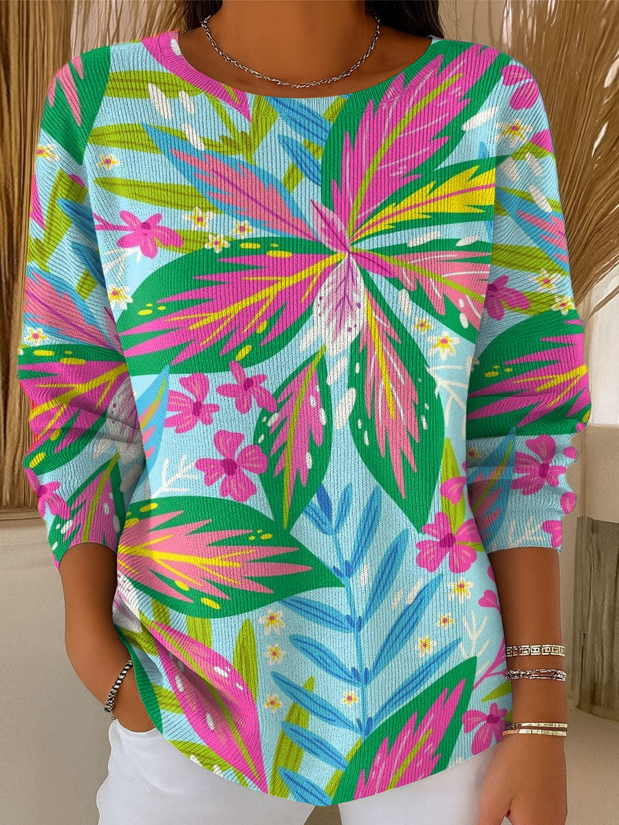womens-large-colorful-leaves-pattern-casual-pullover-sweater
