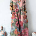Robe tunique en lin à poches, imprimée de motifs floraux vintage pour femme 