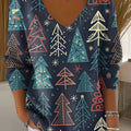 Women's Christmas Tree Pattern Print Casual Pullover Sweater